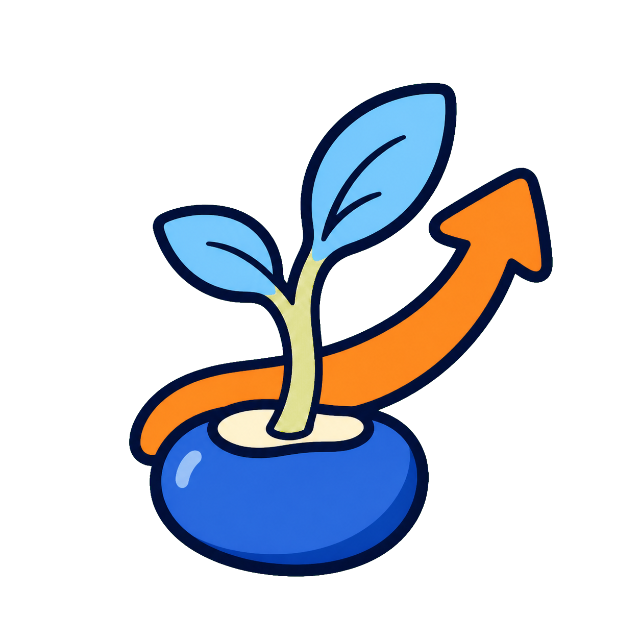 Bright sprout growing upward alongside an orange arrow