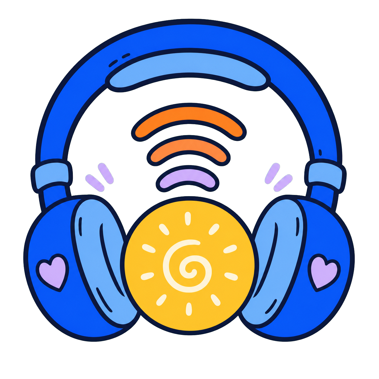 Colorful headphones surrounding a glowing sound orb